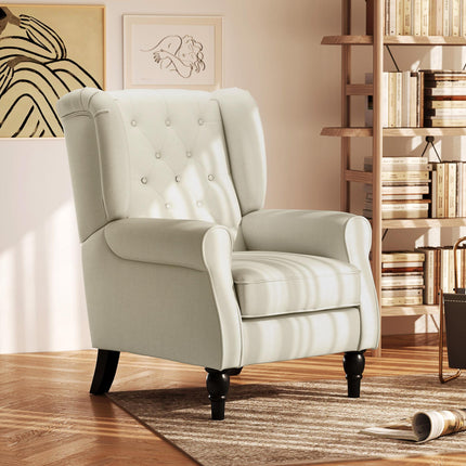 Vintage Wingback Accent Chair for Living Room and Bedroom - Cream White