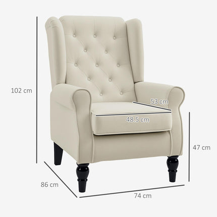 Vintage Wingback Accent Chair for Living Room and Bedroom - Cream White