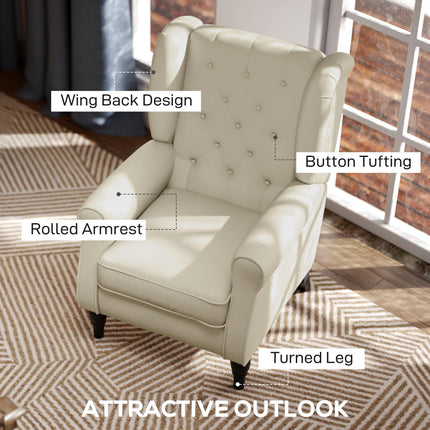 Vintage Wingback Accent Chair for Living Room and Bedroom - Cream White