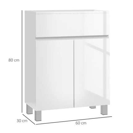 High Gloss Freestanding Bathroom Cabinet with Drawer and Adjustable Shelf - White