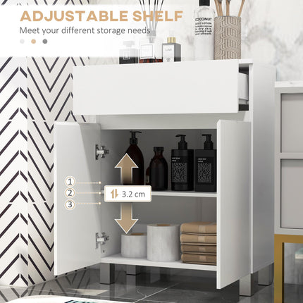 High Gloss Freestanding Bathroom Cabinet with Drawer and Adjustable Shelf - White