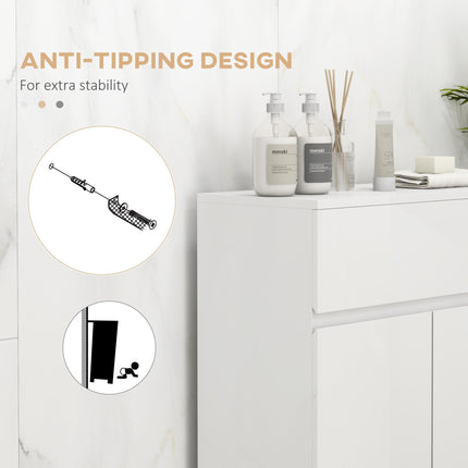 High Gloss Freestanding Bathroom Cabinet with Drawer and Adjustable Shelf - White