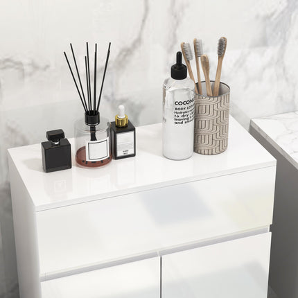 High Gloss Freestanding Bathroom Cabinet with Drawer and Adjustable Shelf - White