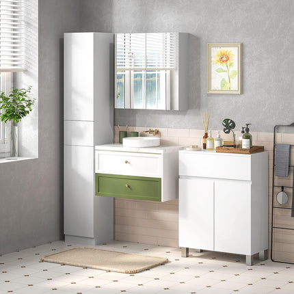 High Gloss Freestanding Bathroom Cabinet with Drawer and Adjustable Shelf - White