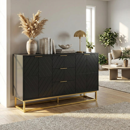 Sideboard with 3 Drawers and Adjustable Shelves for Living Room - Black