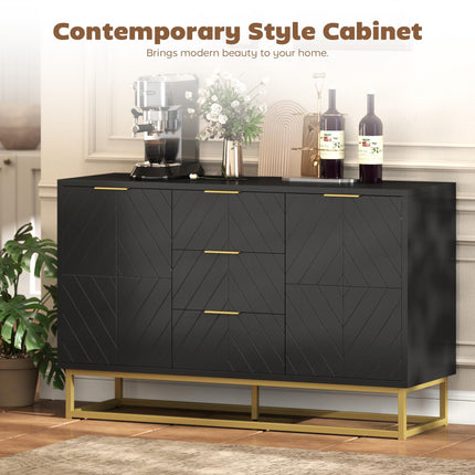 Sideboard with 3 Drawers and Adjustable Shelves for Living Room - Black