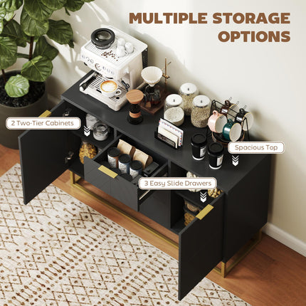 Sideboard with 3 Drawers and Adjustable Shelves for Living Room - Black