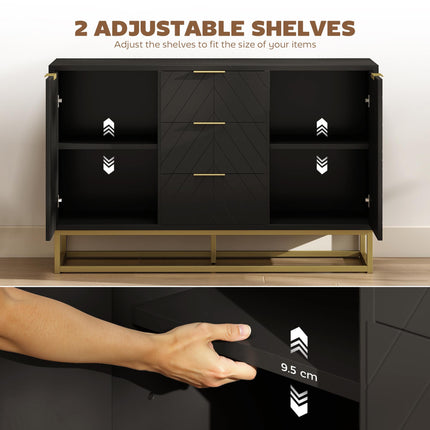 Sideboard with 3 Drawers and Adjustable Shelves for Living Room - Black