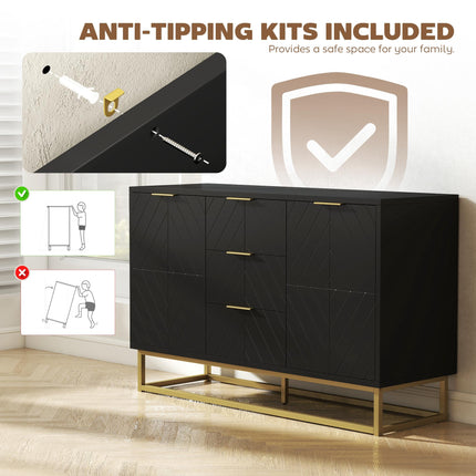 Sideboard with 3 Drawers and Adjustable Shelves for Living Room - Black