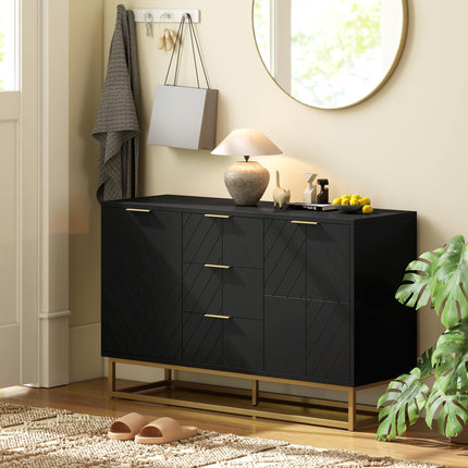 Sideboard with 3 Drawers and Adjustable Shelves for Living Room - Black
