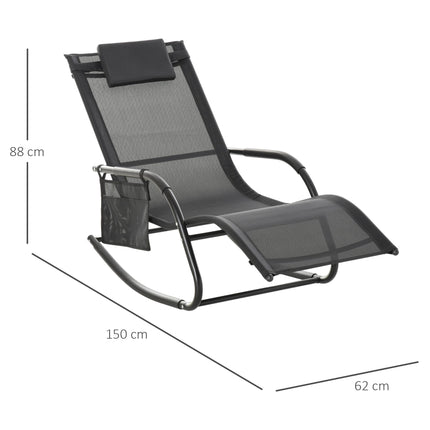 2Pcs Garden Rocking Chair Set with Breathable Mesh, Removable Headrest & Side Storage Bag - Black