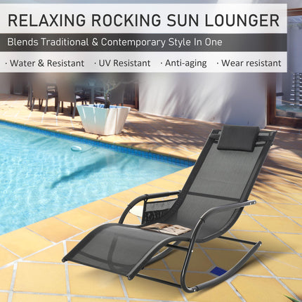 2Pcs Garden Rocking Chair Set with Breathable Mesh, Removable Headrest & Side Storage Bag - Black