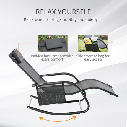 2Pcs Garden Rocking Chair Set with Breathable Mesh, Removable Headrest & Side Storage Bag - Black