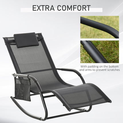 2Pcs Garden Rocking Chair Set with Breathable Mesh, Removable Headrest & Side Storage Bag - Black