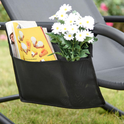 2Pcs Garden Rocking Chair Set with Breathable Mesh, Removable Headrest & Side Storage Bag - Black