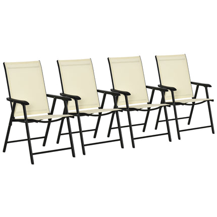 Set of 4 Folding Metal Frame Garden Chairs with Breathable Mesh Seat - Beige
