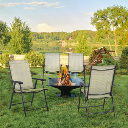 Set of 4 Folding Metal Frame Garden Chairs with Breathable Mesh Seat - Beige