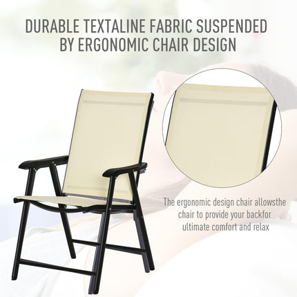 Set of 4 Folding Metal Frame Garden Chairs with Breathable Mesh Seat - Beige