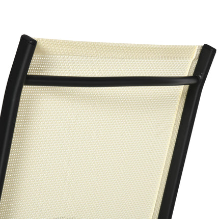 Set of 4 Folding Metal Frame Garden Chairs with Breathable Mesh Seat - Beige