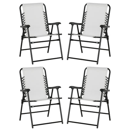 Pieces Patio Folding Chair Set 4-Pack with Armrest Steel Frame for Outdoor Camping Pool Beach - Cream White