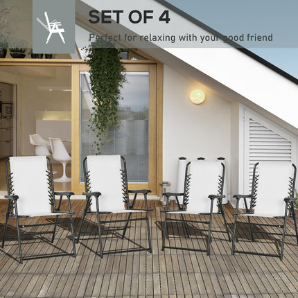 Pieces Patio Folding Chair Set 4-Pack with Armrest Steel Frame for Outdoor Camping Pool Beach - Cream White