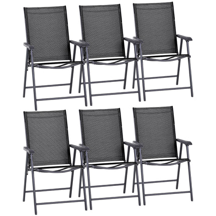 Set of 6 Folding Metal Frame Garden Chairs with Breathable Mesh Seat - Black