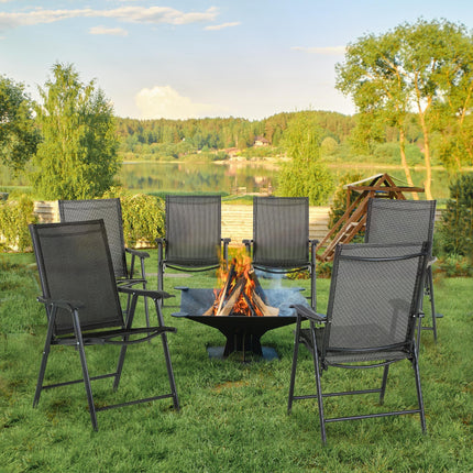 Set of 6 Folding Metal Frame Garden Chairs with Breathable Mesh Seat - Black