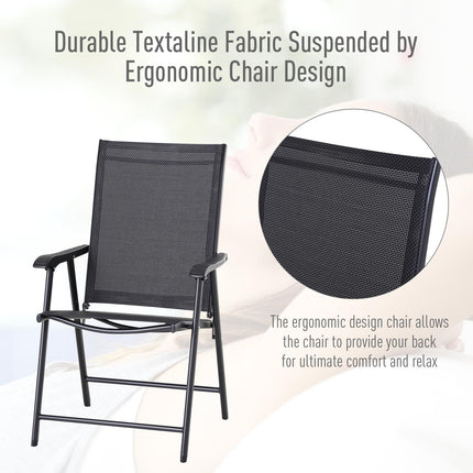 Set of 6 Folding Metal Frame Garden Chairs with Breathable Mesh Seat - Black