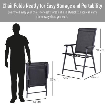 Set of 6 Folding Metal Frame Garden Chairs with Breathable Mesh Seat - Black
