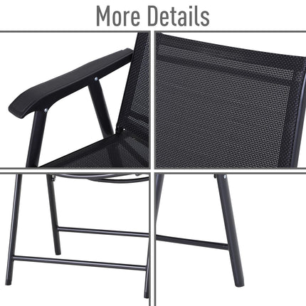 Set of 6 Folding Metal Frame Garden Chairs with Breathable Mesh Seat - Black