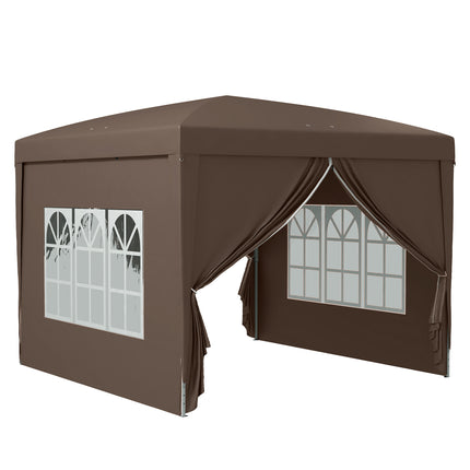 3 Piece Pop Up Gazebo Tent with Windows and Carry Bag - Coffee
