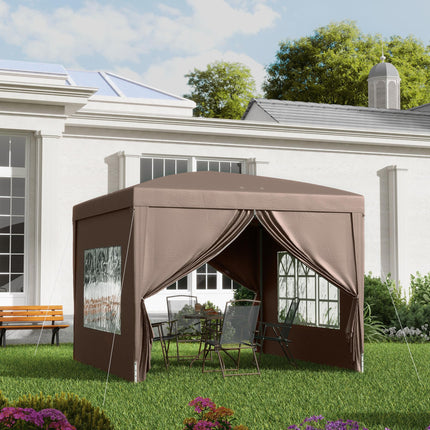 3 Piece Pop Up Gazebo Tent with Windows and Carry Bag - Coffee
