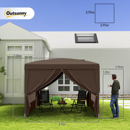 3 Piece Pop Up Gazebo Tent with Windows and Carry Bag - Coffee