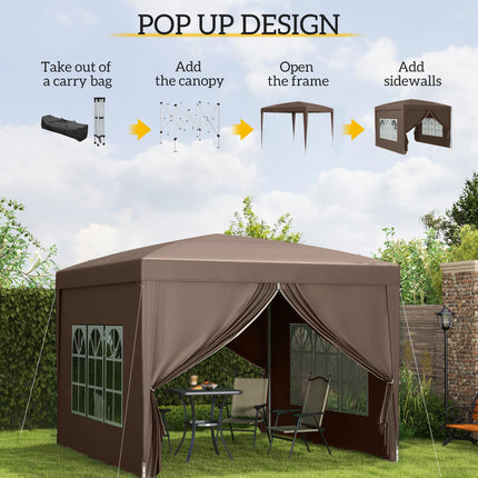 3 Piece Pop Up Gazebo Tent with Windows and Carry Bag - Coffee