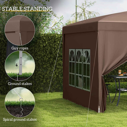 3 Piece Pop Up Gazebo Tent with Windows and Carry Bag - Coffee