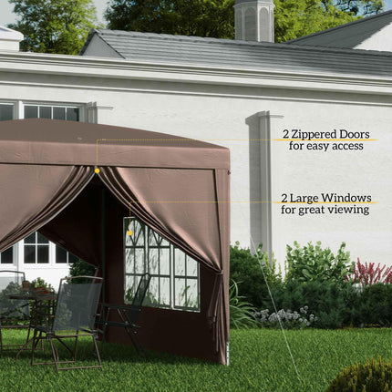 3 Piece Pop Up Gazebo Tent with Windows and Carry Bag - Coffee