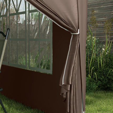 3 Piece Pop Up Gazebo Tent with Windows and Carry Bag - Coffee
