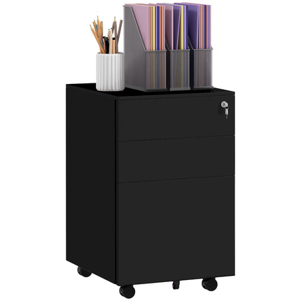 3-Drawer Vertical Steel Filing Cabinet with Lock, Pencil Tray & Adjustable Hanging Bar for A4 Legal Files - Black