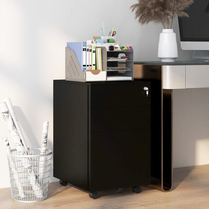 3-Drawer Vertical Steel Filing Cabinet with Lock, Pencil Tray & Adjustable Hanging Bar for A4 Legal Files - Black