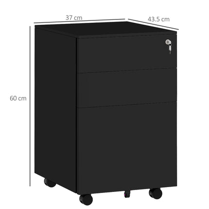 3-Drawer Vertical Steel Filing Cabinet with Lock, Pencil Tray & Adjustable Hanging Bar for A4 Legal Files - Black