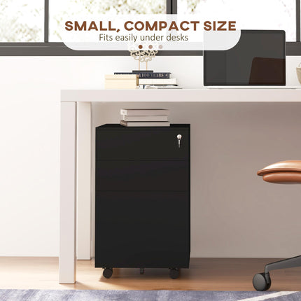 3-Drawer Vertical Steel Filing Cabinet with Lock, Pencil Tray & Adjustable Hanging Bar for A4 Legal Files - Black