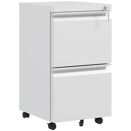 2 Drawer Mobile Steel Filing Cabinet with Lock and Adjustable Hanging Bar - White