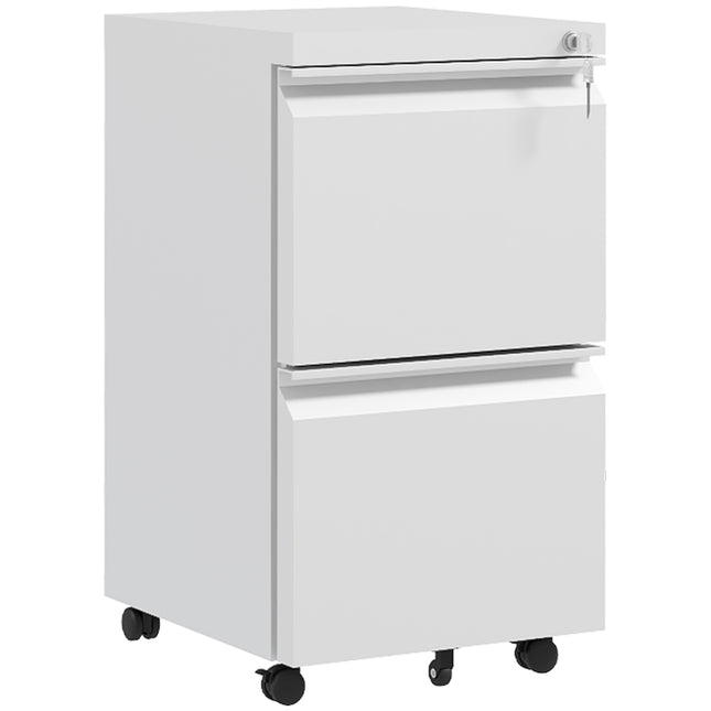 2 Drawer Mobile Steel Filing Cabinet with Lock and Adjustable Hanging Bar - White