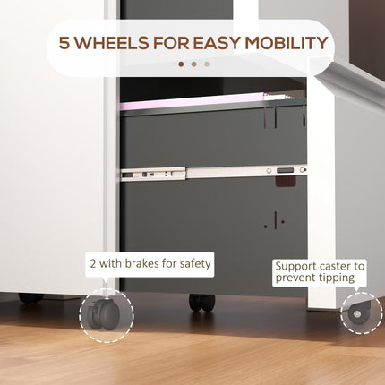 2 Drawer Mobile Steel Filing Cabinet with Lock and Adjustable Hanging Bar - White