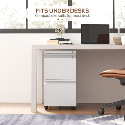 2 Drawer Mobile Steel Filing Cabinet with Lock and Adjustable Hanging Bar - White