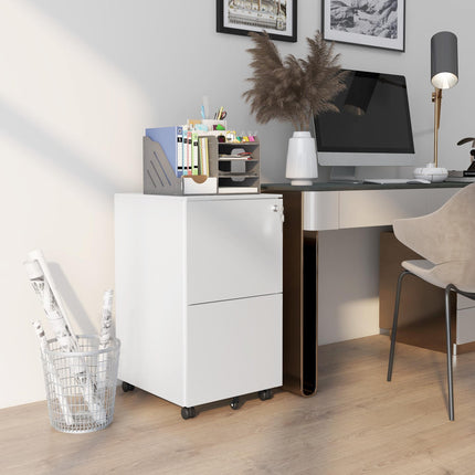 2-Drawer Steel Vertical Filing Cabinet with Lock & Adjustable Hanging Bars for A4, Legal, Letter Files - White
