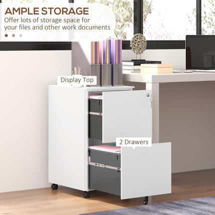 2-Drawer Steel Vertical Filing Cabinet with Lock & Adjustable Hanging Bars for A4, Legal, Letter Files - White