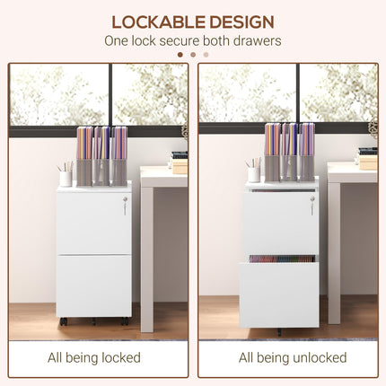 2-Drawer Steel Vertical Filing Cabinet with Lock & Adjustable Hanging Bars for A4, Legal, Letter Files - White