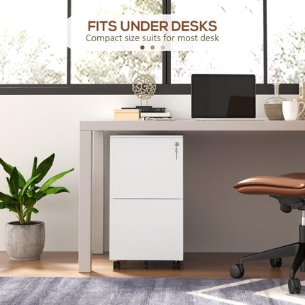2-Drawer Steel Vertical Filing Cabinet with Lock & Adjustable Hanging Bars for A4, Legal, Letter Files - White