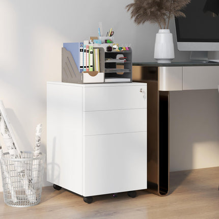 3-Drawer Vertical Steel Filing Cabinet with Lock, Pencil Tray & Adjustable Hanging Bar for A4 & Letter - White